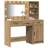 Dressing Table with Mirror Lights 2 pcs Brown Engineered Wood 3334271
