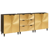 Sideboard 3 pcs Black and Gold 60 x 33 x 75 cm Solid Mango Wood 3310023