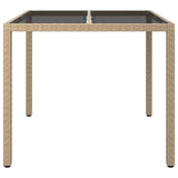 Garden Table 90x90x75 cm Tempered Glass and Poly Rattan Beige 316703