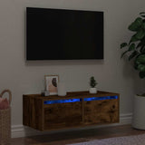 TV Cabinet with LED Lights Smoked Oak 75x35.5x25 cm 860233