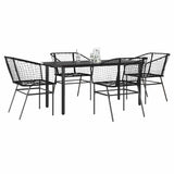 5 Piece Garden Dining Set Black Poly Rattan Glass 3334586