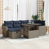 7 Piece Garden Sofa Set with Cushions Grey Poly Rattan Acacia 3327821