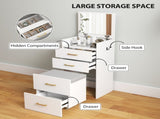 3 in 1 Dressing Table with Flip-top Mirror and Rolling Stool, Modern Vanity Desk with Visible Glass T3398P377841