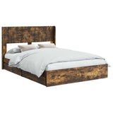 Bed Frame with Storage and Headboard Smoked Oak 135 x 190 cm 3414393