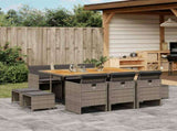 11 Piece Garden Dining Set with Cushions Grey Poly Rattan 3210614