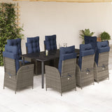 9 Piece Garden Dining Set with Cushions Grey Poly Rattan 3213312