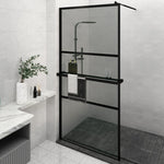 ZNTS Walk-in Shower Wall with Shelf Black 115x195 cm ESG Glass&Aluminium 3185485