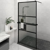 Walk-in Shower Wall with Shelf Black 115x195 cm ESG Glass&Aluminium 3185485