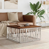Coffee Table Silver Stainless Steel and Solid Wood Reclaimed 350061