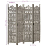 Hand carved 4-Panel Room Divider Grey 160x165 cm Solid Mango Wood 285322