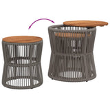 ZNTS Garden Side Tables 2 pcs with Wooden Top Grey Poly Rattan 366292