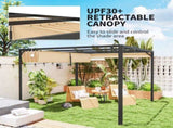 3 x 3m Aluminium Pergola, with Retractable Roof and Wall - Khaki T3398P320019