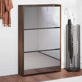 Shoe Cabinet with Mirror 3-Layer Smoked Oak 63x17x102.5 cm 342638
