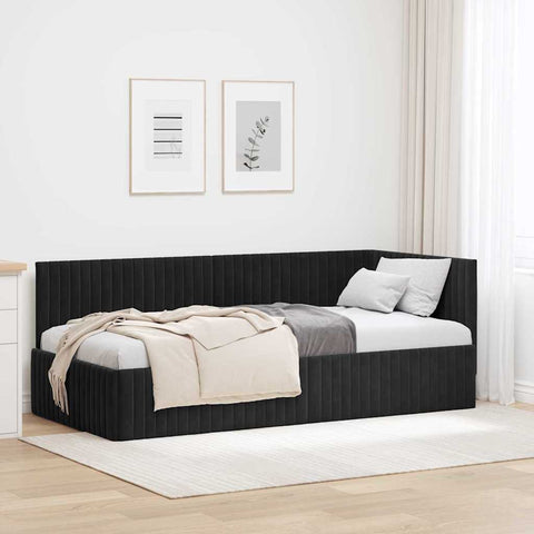 Corner Bed Frame with Headboard Black 90 x 200 cm Velvet 42016271