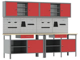 Work Bench Set with Lock 8 pcs Red and Grey Powder-Coated Steel 3321497