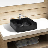 Ceramic Bathroom Sink Basin with Faucet Hole Black Square 141937