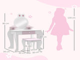 Bunny-Design Kids Dressing Table, with Mirror and Stool - White and Pink T3398P347986