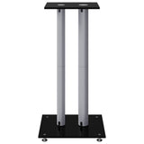 Speaker Stands 2pcs Black&Silver Tempered Glass 2 Pillars Design 51807