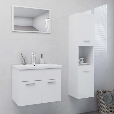 ZNTS Bathroom Furniture Set High Gloss White Engineered Wood 3070961