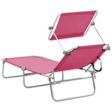 Folding Sun Lounger with Canopy Steel Magento Pink 310327