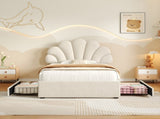 3ft Single Upholstered Bed with Adjustable Chic Petal Headboard, Soft Velvet Bed Frame with 2 N652P296621W