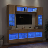 6 Piece TV Wall Cabinet Set with LED Lights Sonoma Oak 3216799