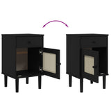 Bedside Cabinet SENJA Rattan Look Black 40x35x65 cm Solid Wood Pine 358015