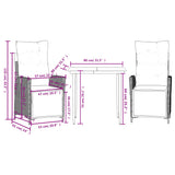 3 Piece Garden Dining Set with Cushions Grey Poly Rattan 3213476