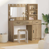 Dressing Table with Mirror Lights 2 pcs Brown Engineered Wood 3334271