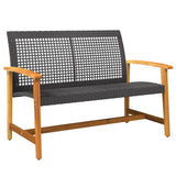 Garden Bench Black 112 cm Poly Rattan and Acacia Wood 367598