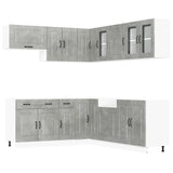 ZNTS 11 Piece Kitchen Cabinet Set Kalmar Concrete Grey Engineered Wood 3314915