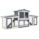 Outdoor Large Rabbit Hutch Grey and White 201x45x85 cm Wood 170843