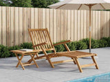 Folding Deck Chair with Table Natural Solid Teak Wood 42030521