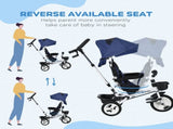 Metal Frame 6 in 1 Baby Push Tricycle with Parent Handle for 1-5 Years Old, Dark Blue T3398P348153
