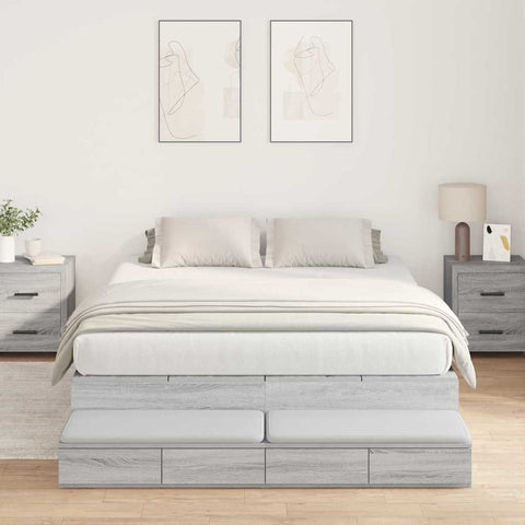 Storage Bed Frame with Drawer Grey sonoma 236.5 x 140 x 31.5 cm 3335642