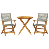 3 Piece Bistro Set Grey Poly Rattan and Solid Wood 3281851