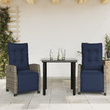 3 Piece Garden Dining Set with Cushions Grey Poly Rattan 3213051