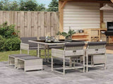 9 Piece Garden Dining Set with Cushions Light Grey Poly Rattan 3211319