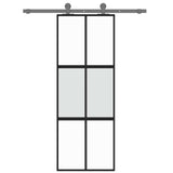 Sliding Door Black 76x205 cm Tempered Glass and Aluminium 155210