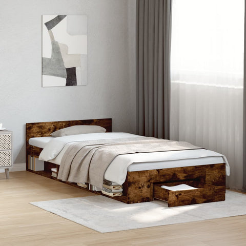 Bed Frame with Drawer without Mattress Smoked Oak 90x190 cm Single 3280787