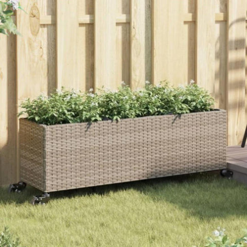 ZNTS Garden Planters with Wheels 2 pcs Grey 107x32x38 cm Poly Rattan 3210527