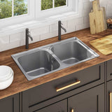 Kitchen Sink Double Basin with Strainer & Trap Stainless Steel 145074