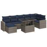 8 Piece Garden Sofa Set with Cushions Grey Poly Rattan Acacia 3326362