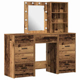 Dressing Table with Mirror Lights 3 pcs Brown Engineered wood 3334225