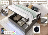 4ft6 Double Hydraulic Storage Bed, No Headboard Linen Bed Frame with APP Control LED Lights, Side N652P386117G