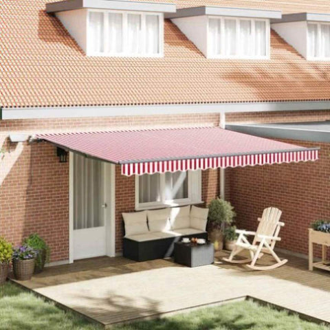 Retractable Awning Manual Red and white 450 x 300 cm Fabric 3330918