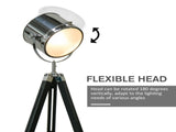 Industrial Style Adjustable Tripod Floor Lamp, Searchlight Lamp with Wooden Legs and Steel T3398P344629