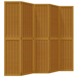 Room Divider 5 Panels Brown Solid Wood Paulownia 358822