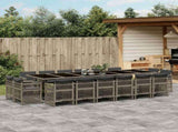 17 Piece Garden Dining Set with Cushions Grey Poly Rattan 3211064