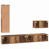 TV Cabinet Set with Drawer 4 pcs Old Wood Engineered Wood 3393327